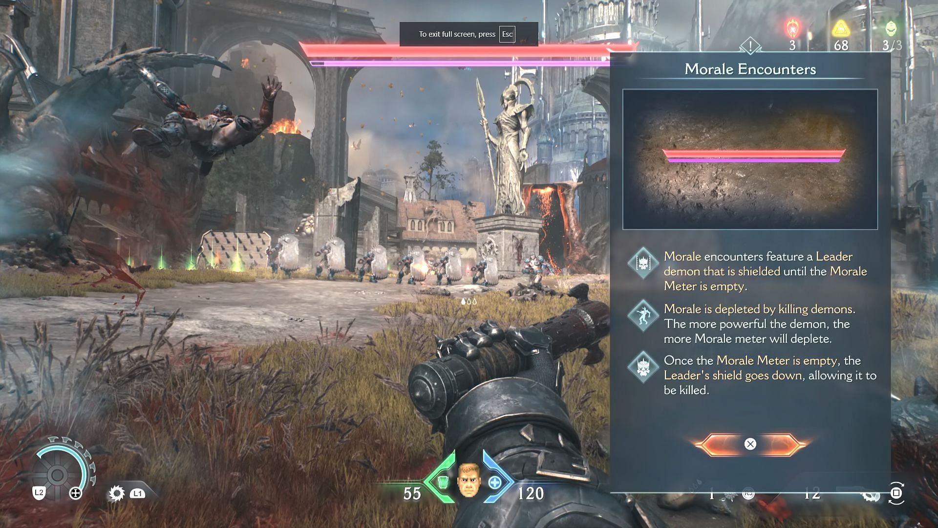 Morale Encounter tutorial in Doom The Dark Ages 'Siege - Part 1' (Image via Sportskeeda Gaming || Bethesda Softworks)